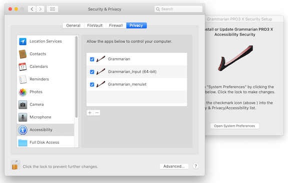 Grammarian install security setup